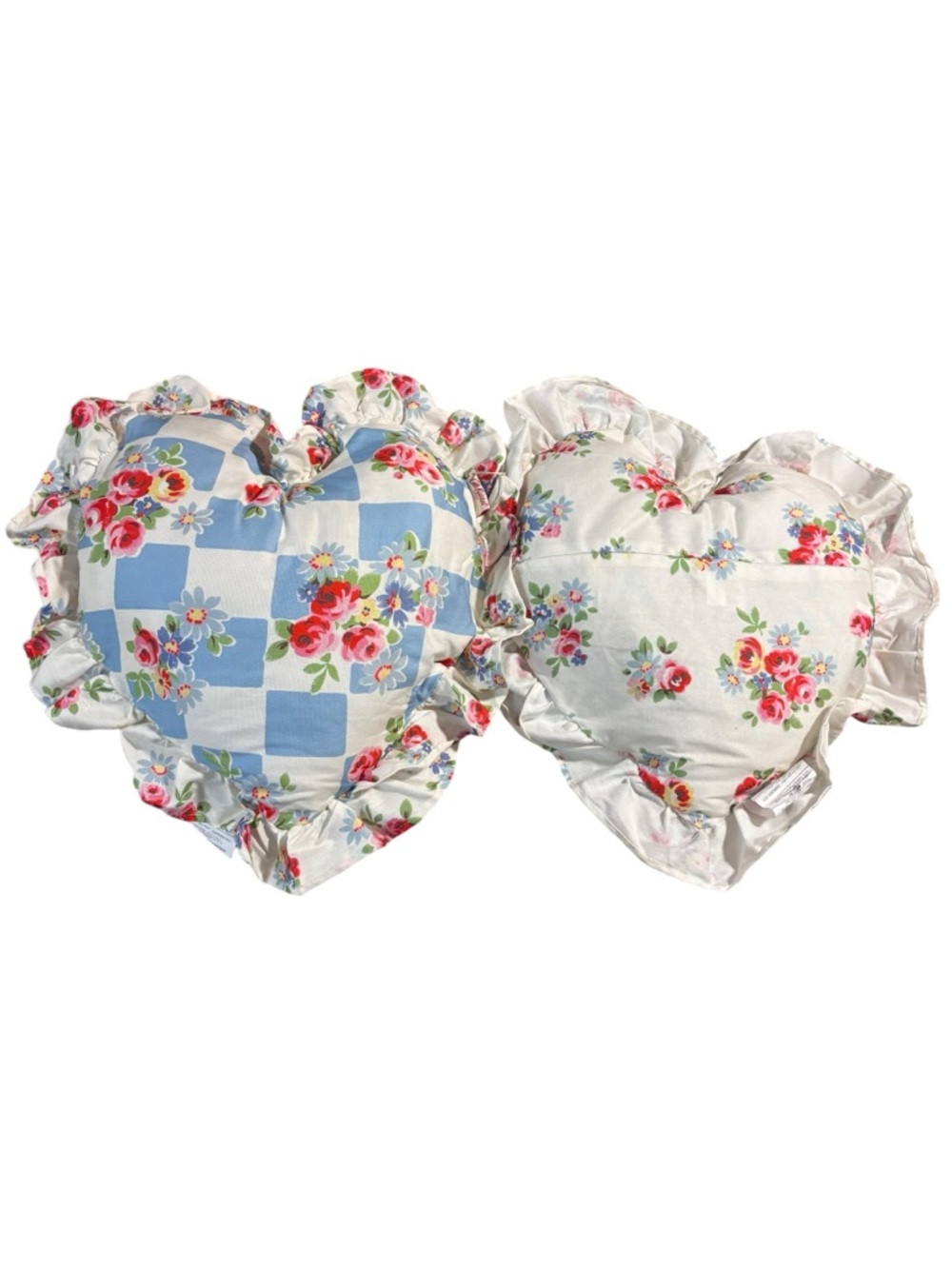 Cath Kidston DAISY ROSE CHECK RUFFLE HEART BLUE throw pillows set of 2 NWT - Picture 2 of 12